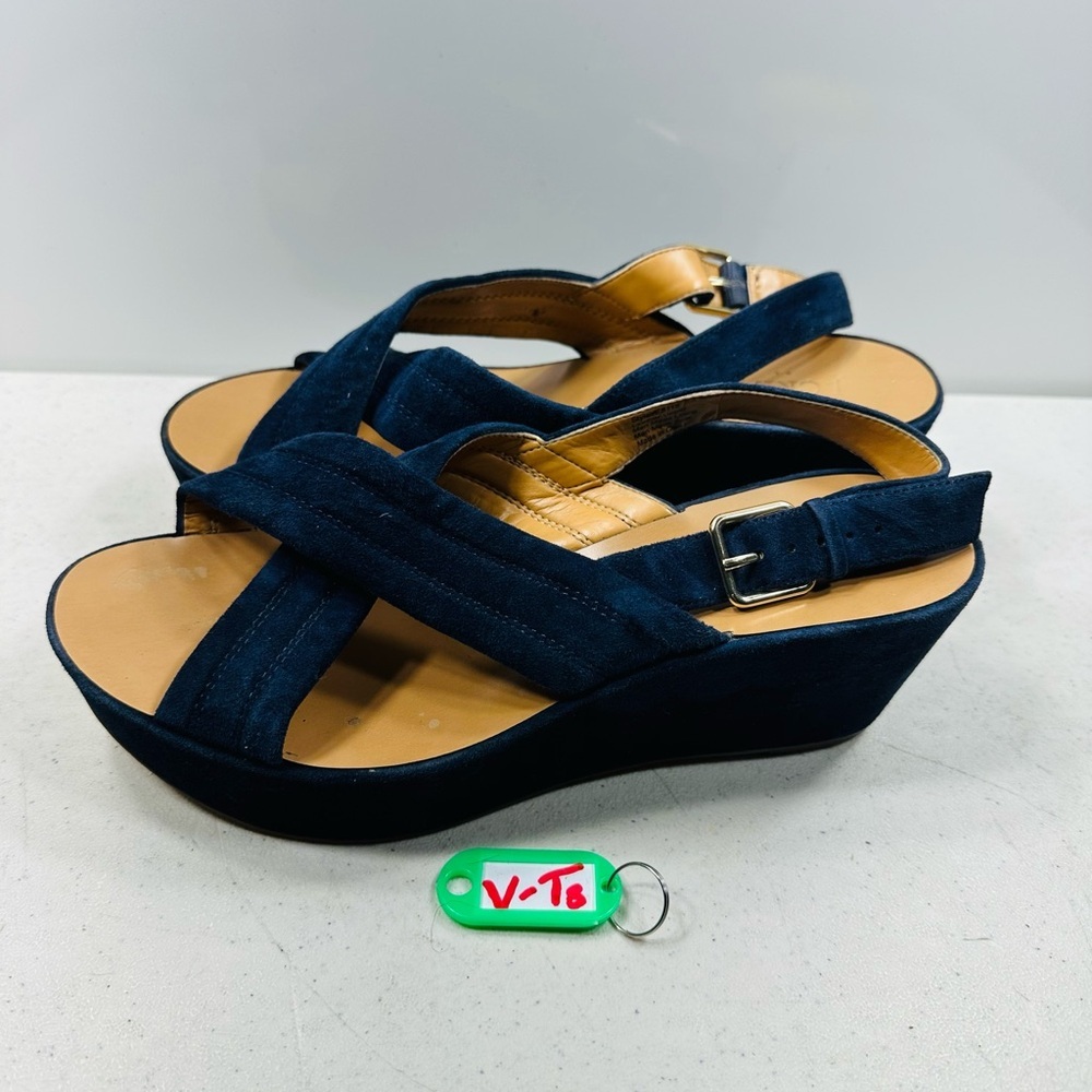 J CREW MARCIE Blue Suede  Platform Wedges Sandals  7,5